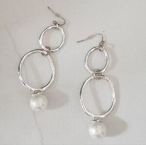 Kennedy Row Dangle Earrings with Faux Pearl Drops and Sterling Posts